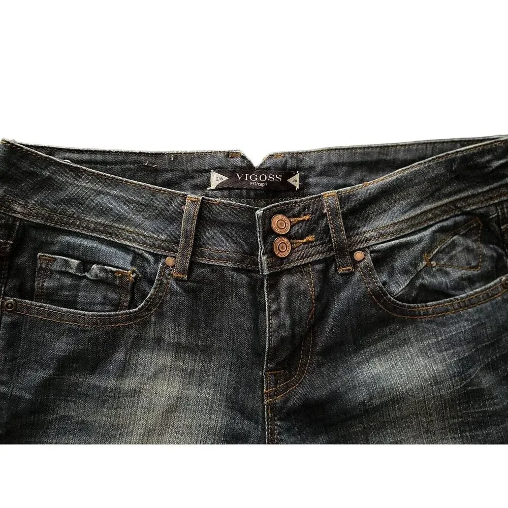 VIGOSS Fit/Capri Low-Rise Distressed Blue Jeans sz 28 (5/6)
